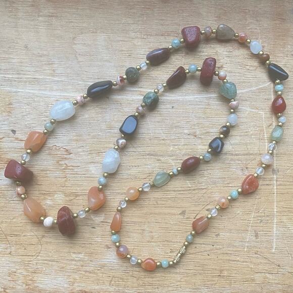 Earth’s Palette Crystal Gemstone Long Necklace Aventurine Agate Jasper Quartz - Picture 2 of 7